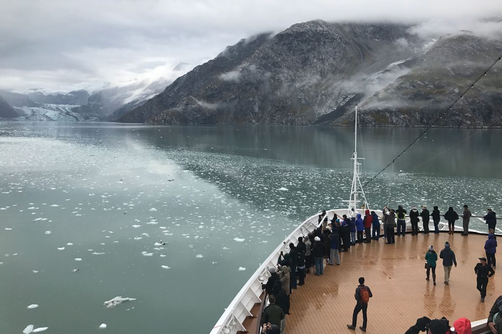 Cruise ship approaching a glacier in Alaska